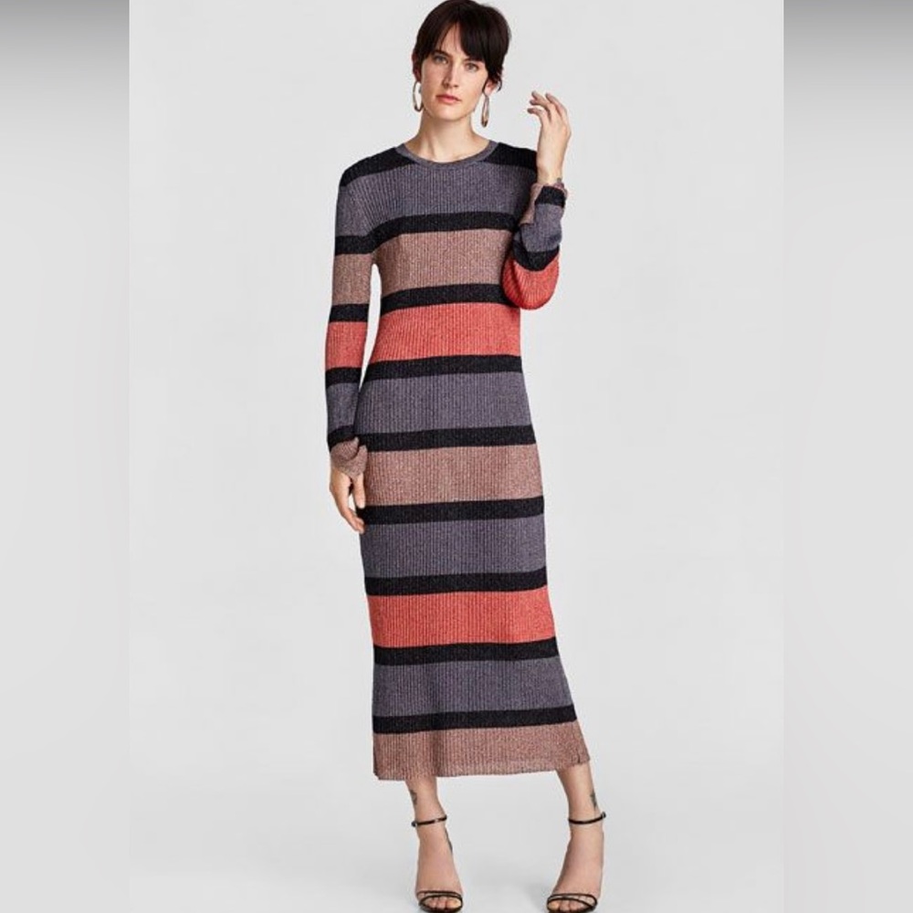 Zara Shimmery Striped Knit Maxi Dress